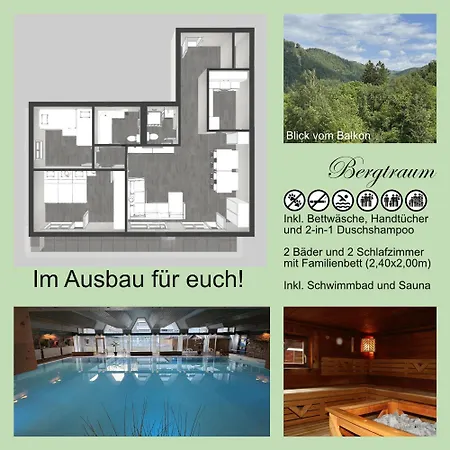 Apartment Bergtraum Schwimmbad, Sauna, Familienbett, Kinderbett, 2 Baeder Bad Harzburg